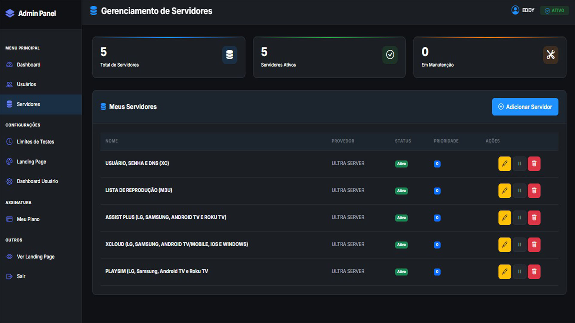 Configuração de servidores e Web Player